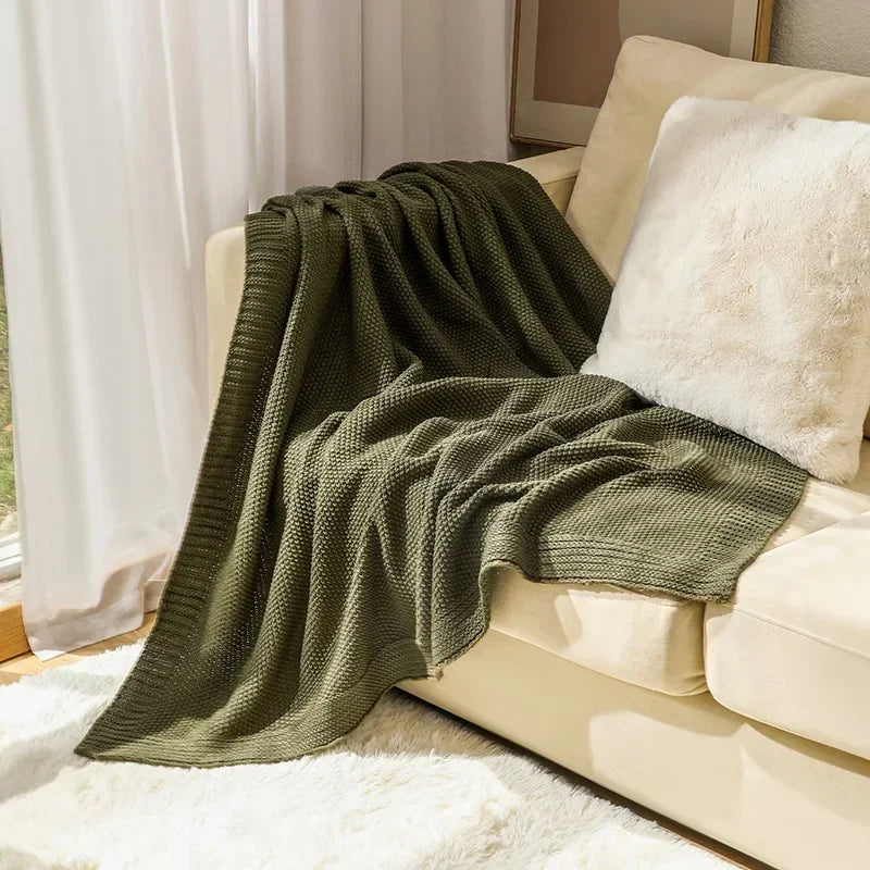 Waffle Knitted Wool Blanket For Beds Solid Color Sofa Cover Office Nap Soft Blanket Shawl Cozy Warm Casual Bed Cover Big Size