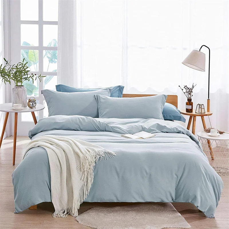Chic Washed Cotton Bedding Set: Home & Hotel Collection - Fashionable Blue Duvet and Comforter Set with Pillowcases - Queen & King Sizes Available