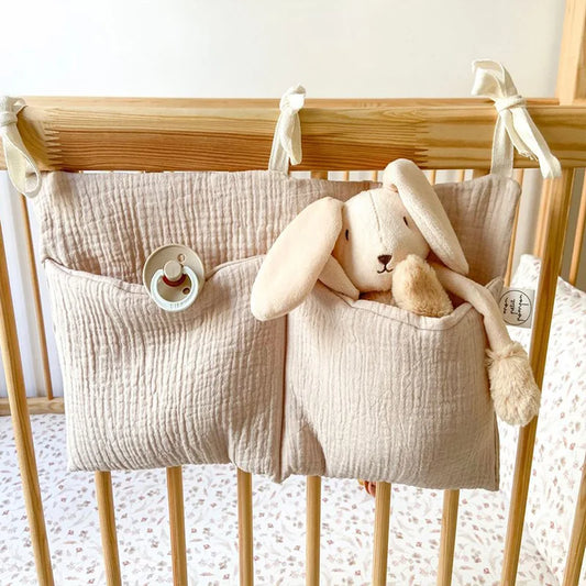 Cotton Double Pouch Baby Crib Storage