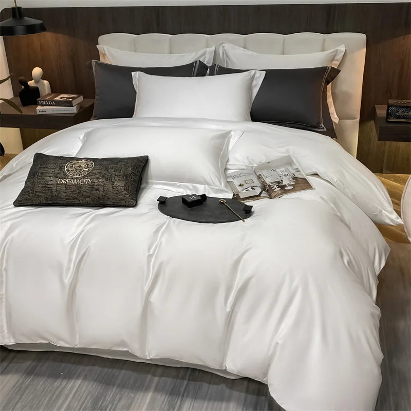 Elegant 400TC Egyptian Cotton Bedding Set: Luxury Duvet, Flat & Fitted Sheets, Quilt Cover with Pillowcases - Available in Single, Double, Queen, & King Size's