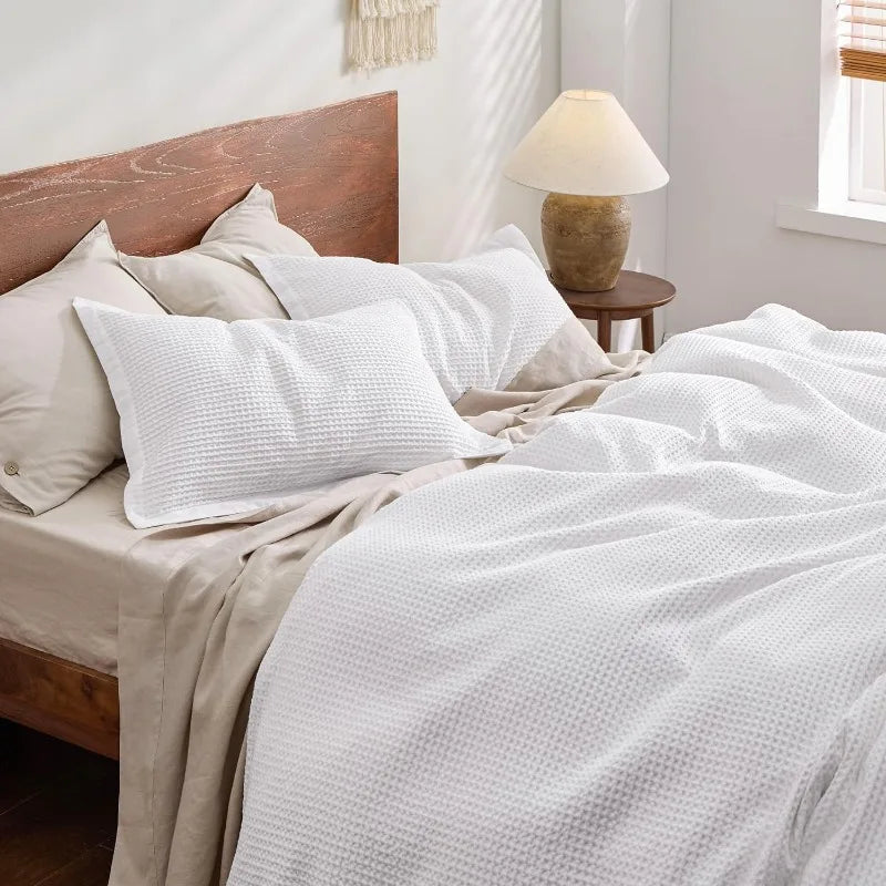 Coconut Breeze Queen Duvet Cover Set – 100% Cotton Waffle Weave, Soft and Breathable