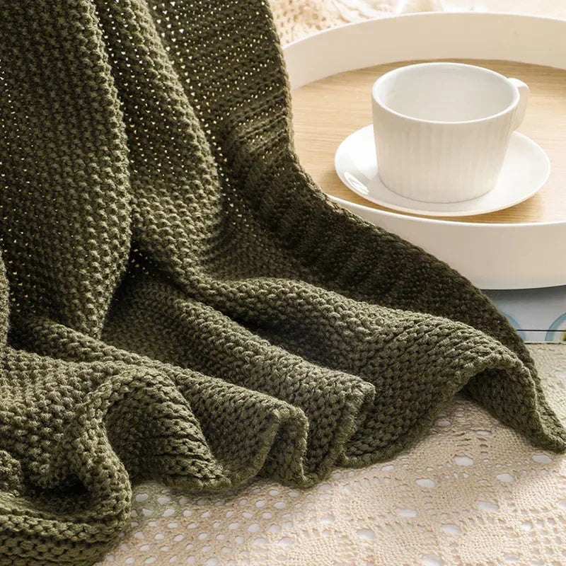 Waffle Knitted Wool Blanket For Beds Solid Color Sofa Cover Office Nap Soft Blanket Shawl Cozy Warm Casual Bed Cover Big Size